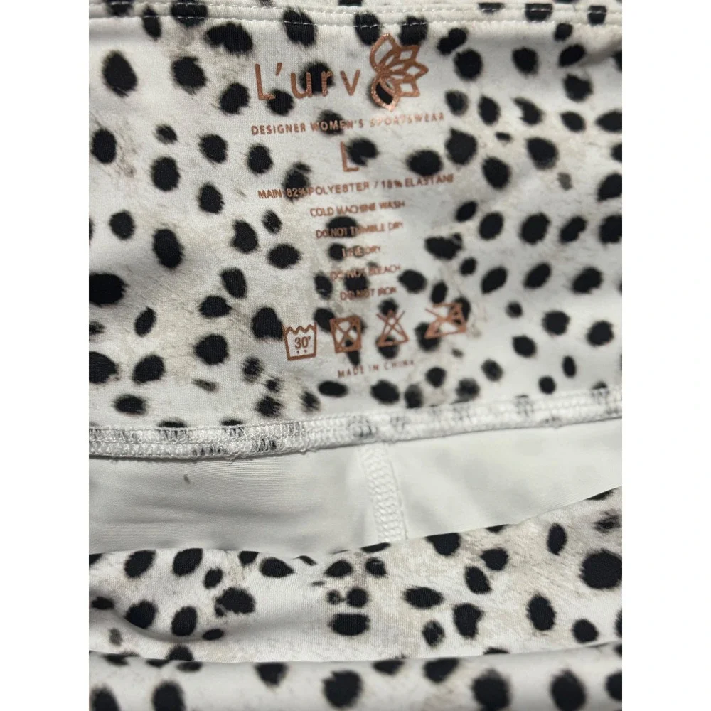L'urv Leggings Size L - White Black Dalmatian Spot Print - Women's